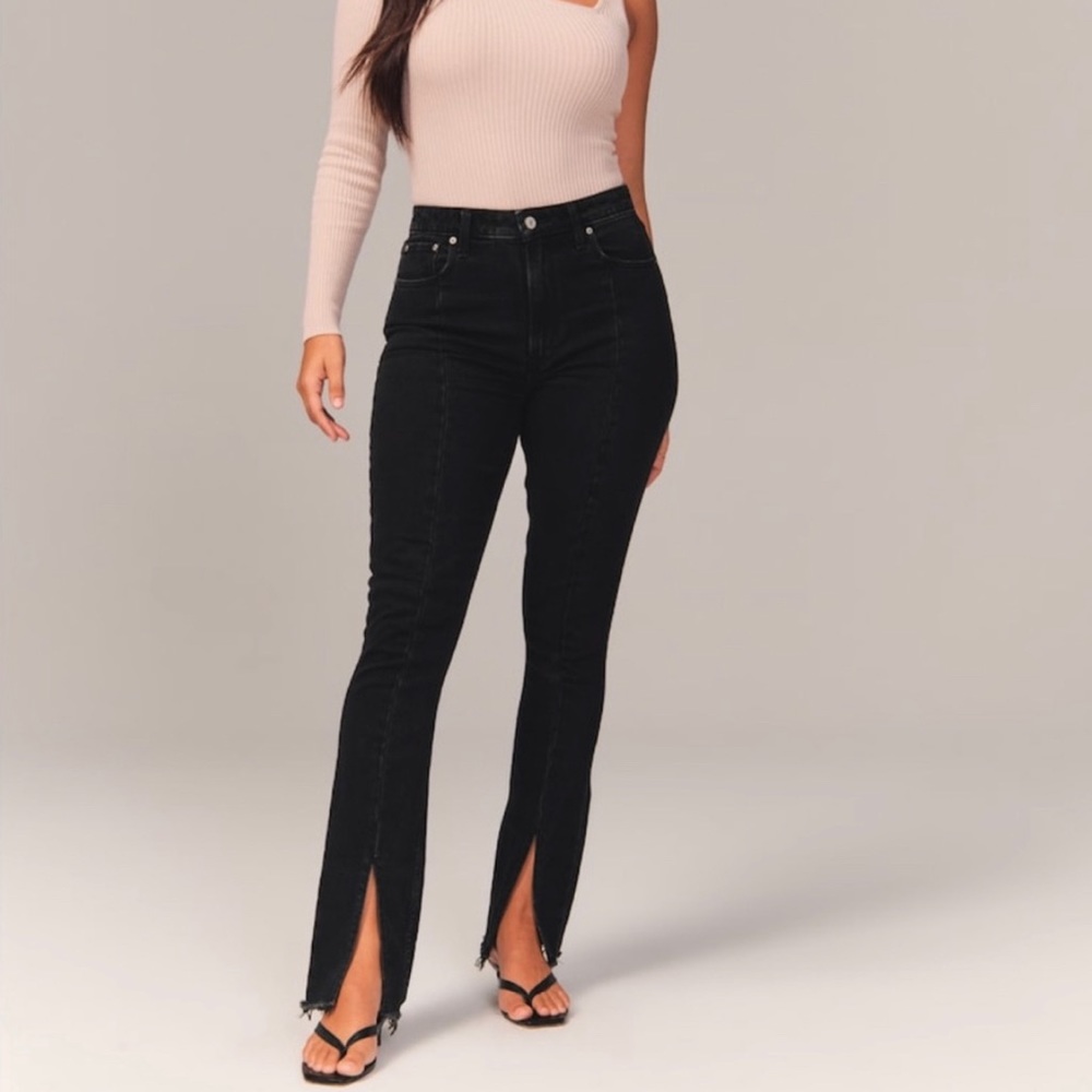 Abercrombie & Fitch black split hem curve love skinny high rise jeans size 27